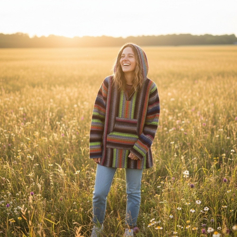 Colorful Striped Hooded Sweater
